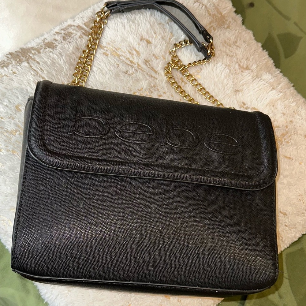 Bebe Elegant Black Crossbody with Gold Chain